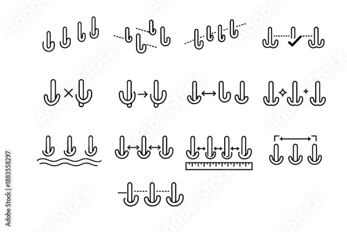 Focus minimal line spacing hook vector staggered logic art smart icon cue