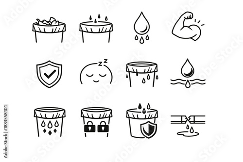 Wet silhouette icon logic hold moisture leak vector calm trash liner prevention