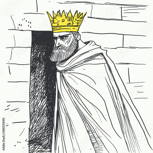 Illustration of a King Emerging from a Cave