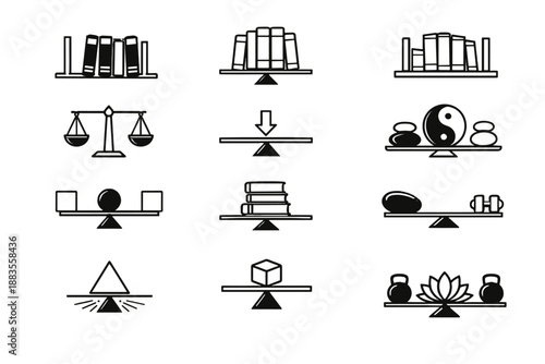 Minimalist heavy bookend cue calm stability volumes icons balance vector icon centered