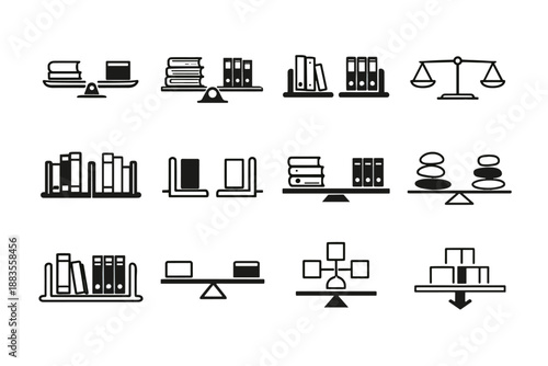 Uniform vector media mixed load icons books bookend support balance organization icon
