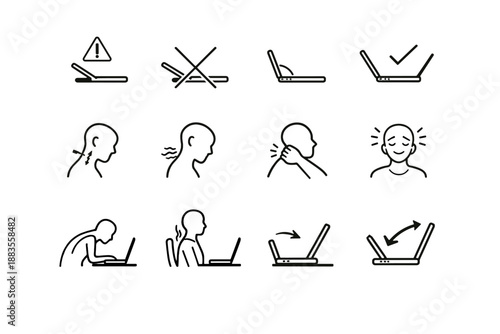 Screen hinge vector prevention strain correction laptop calm risk neck crossed icons