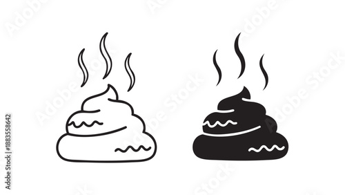 Two cartoon piles of poop with smiling faces emitting steam isolated