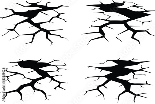Black Ground Fractures and Land Faults Disaster Vector Set