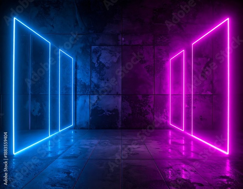 Wallpaper Mural Neon Portals - A Futuristic Dance of Light and Shadow. Torontodigital.ca