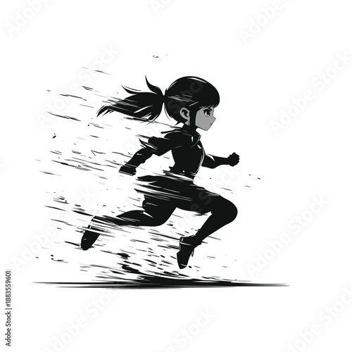 Dynamic silhouette of a child running at high speed