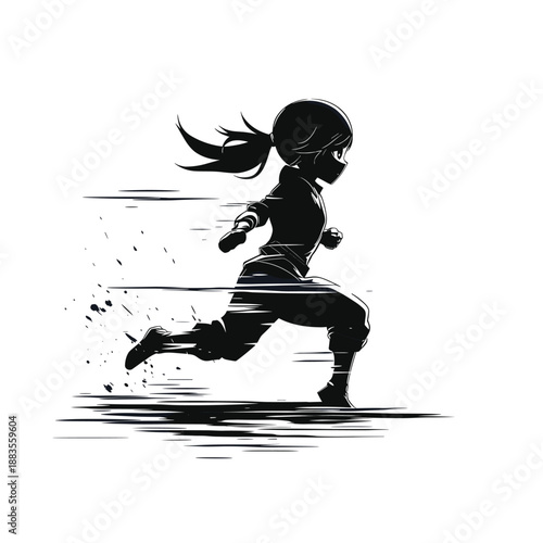 Dynamic silhouette of a child running at high speed