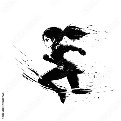 Dynamic silhouette of a child running at high speed
