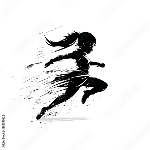 Dynamic silhouette of a child running at high speed