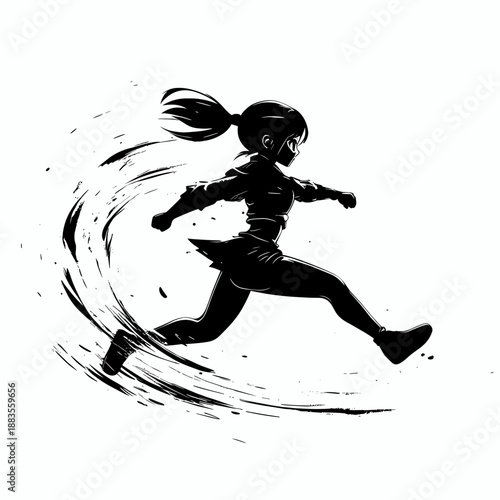 Dynamic silhouette of a child running at high speed