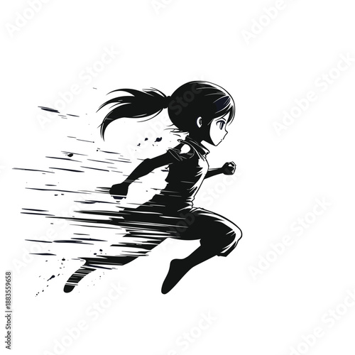 Dynamic silhouette of a child running at high speed