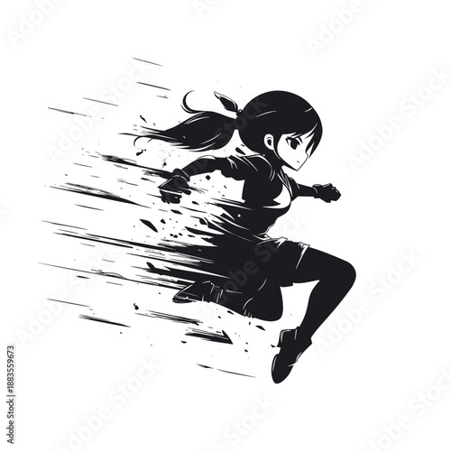 Dynamic silhouette of a child running at high speed