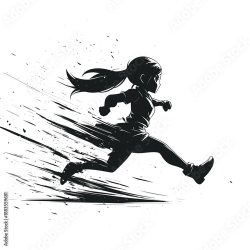 Dynamic silhouette of a child running at high speed