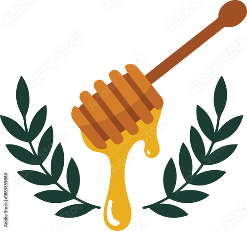 Decorative Honey Dipper with Laurel Vector Illustration  Sweet Product Design