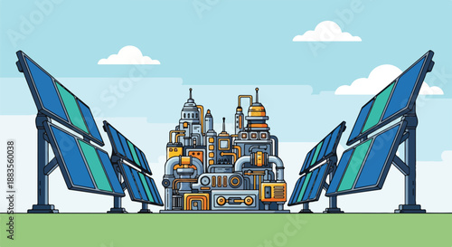 Industrial complex powered by solar energy, showcasing renewable energy integration and sustainable power generation.