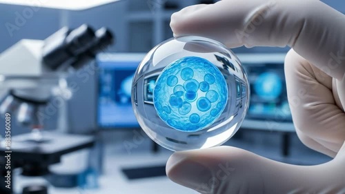 Scientific Research in Biotechnology Lab: Close-up of Human Stem Cell in Laboratory Setting for Regenerative Medicine