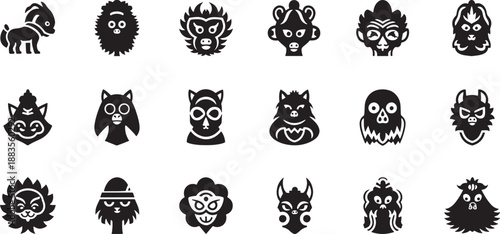 Black and white sketched animal head with various expressions and styles animal heads sketched expressions