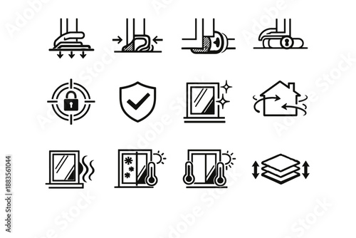 Calm efficiency weatherstrip sash airtight lock compression vector squeeze icon silhouette window
