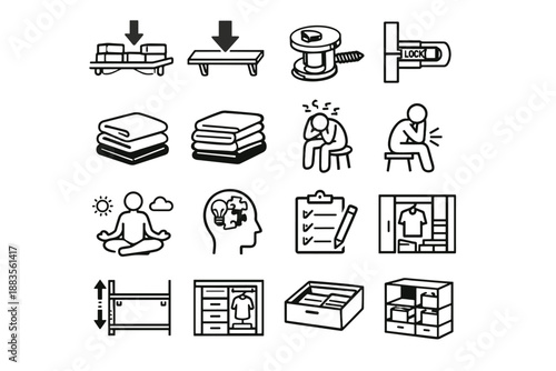 Planning shelf set usage icon load focus wardrobe awareness calm stack vector