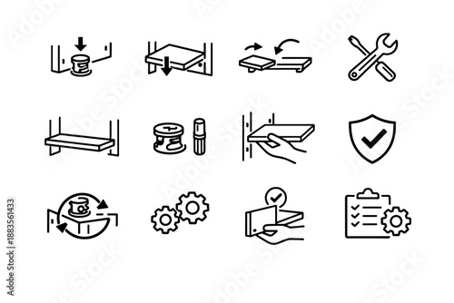 Set reliability calm wardrobe silhouette after shelf vector icon reinstalled removed upkeep