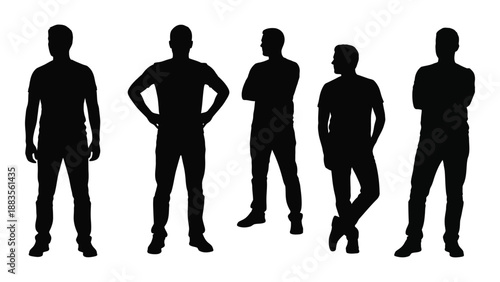 five silhouette figures standing in various poses a collection of simple human form outlines