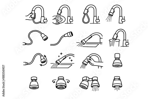 Icon convenience focus silhouette kitchen faucet aerator logic vector extended hose sprayer