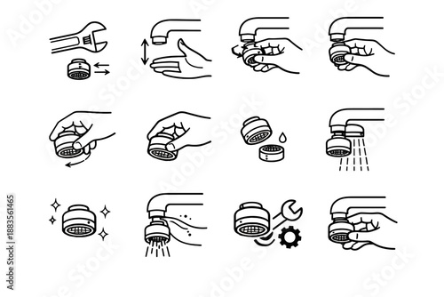 Efficiency silhouette service icons vector aerator faucet removal icon clearance logic minimalist