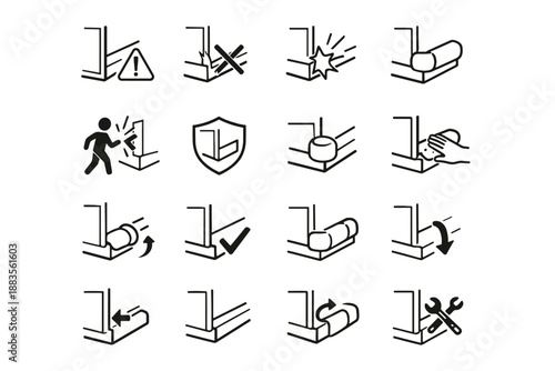 Risk crossed cue protection correction vector baseboard awareness icons calm warning prevention