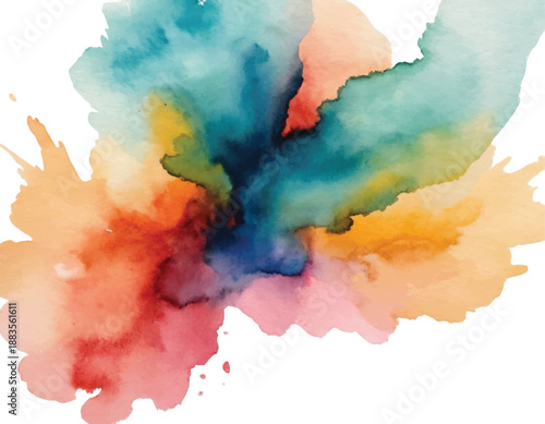 hand drawn abstract blurred colorful watercolor stain on transparent background
