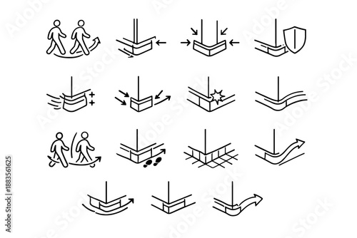Icon focus vector logic collision corner flow movement set hallway near