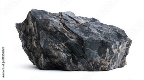 coal rock isolated on white background, realistic sedimentary texture, matte black surface with natural fractures, scientifically accurate mineral