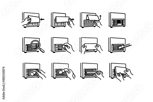 Removal handling fridge access maintenance focus vector hinged icon sliding panel
