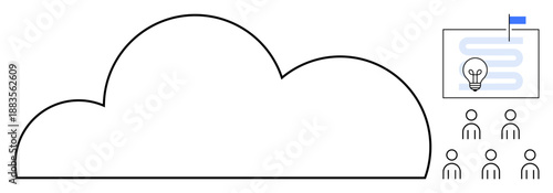 Cloud computing concept. Cloud symbol with project planning and teamwork elements. Cloud computing enables collaborative workflow, efficient project management, and centralized data storage