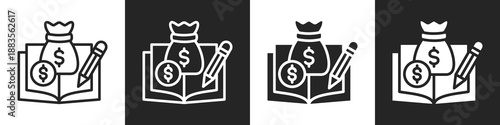 Financial Literacy Line And Solid Icon In White And Black Background