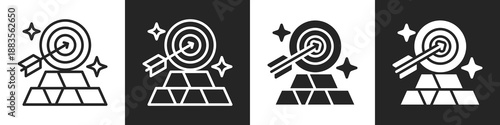Financial Goals Line And Solid Icon In White And Black Background