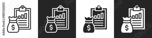 Financial Report Line And Solid Icon In White And Black Background
