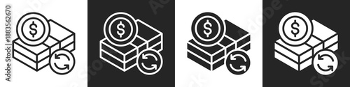 Cash Flow Line And Solid Icon In White And Black Background