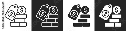 Dollar Sign Line And Solid Icon In White And Black Background