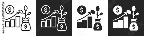 Business Growth Line And Solid Icon In White And Black Background