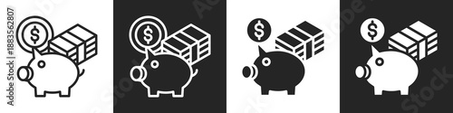 Piggy Bank Line And Solid Icon In White And Black Background