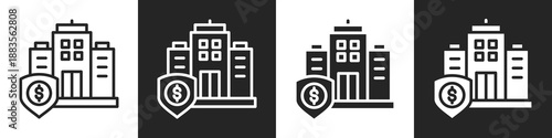 Insurance Companies Line And Solid Icon In White And Black Background