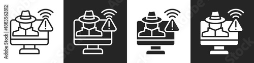 Fraud Alert Line And Solid Icon In White And Black Background