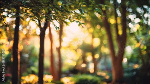 Wallpaper Mural Golden Hour Garden Scene with Blurred Tree Canopy Torontodigital.ca