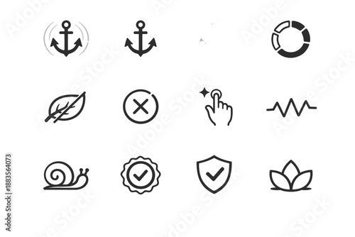 Generation shield anchor reliability animation leaf interaction image seal vector simple stability