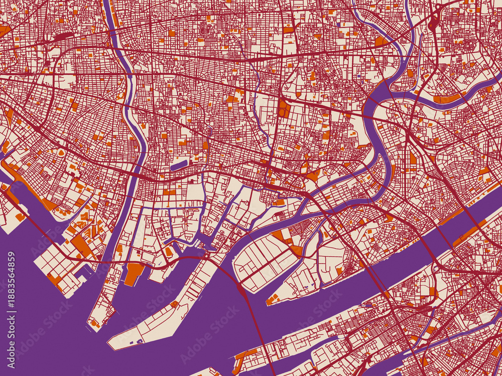 Obraz premium City map of Amagasaki, Japan – warm boho color palette