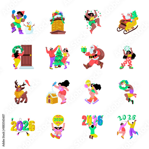 Collection of Flat Style Festive Illustrations 

