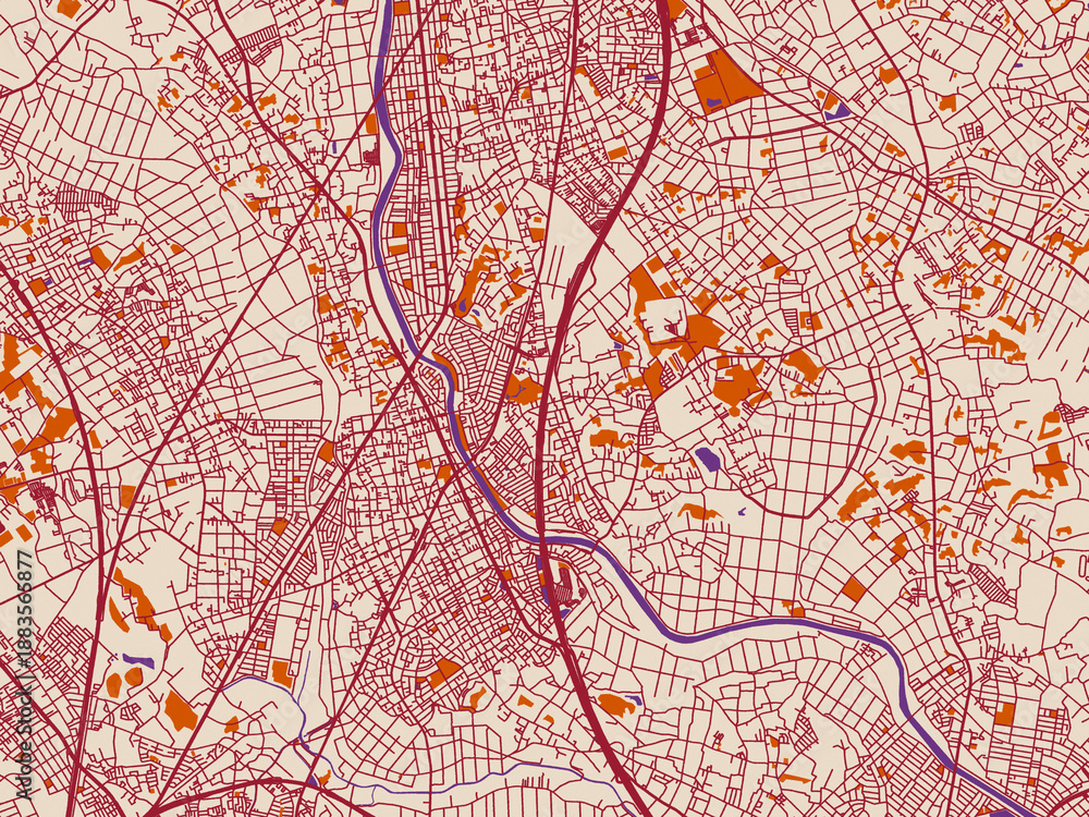 Obraz premium City map of Hasuda, Japan – warm boho color palette