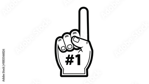 A hand wearing a foam finger with '#1' on it, symbolizing being the best, winning, success, or being number one in a sport or competition.