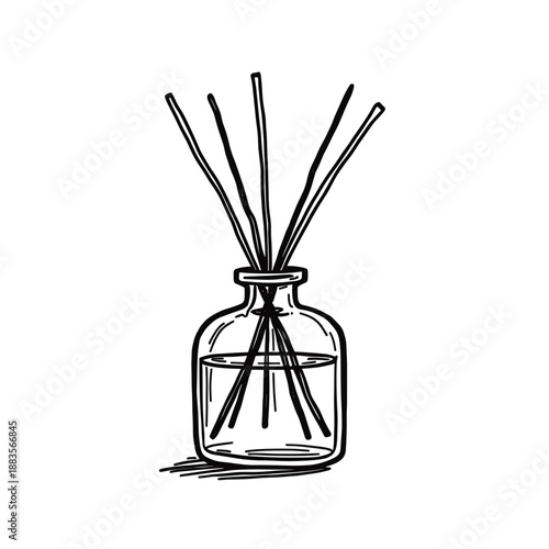 Decorative aroma diffuser with reeds in glass bottle  