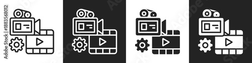 Video Production Line And Solid Icon In White And Black Background